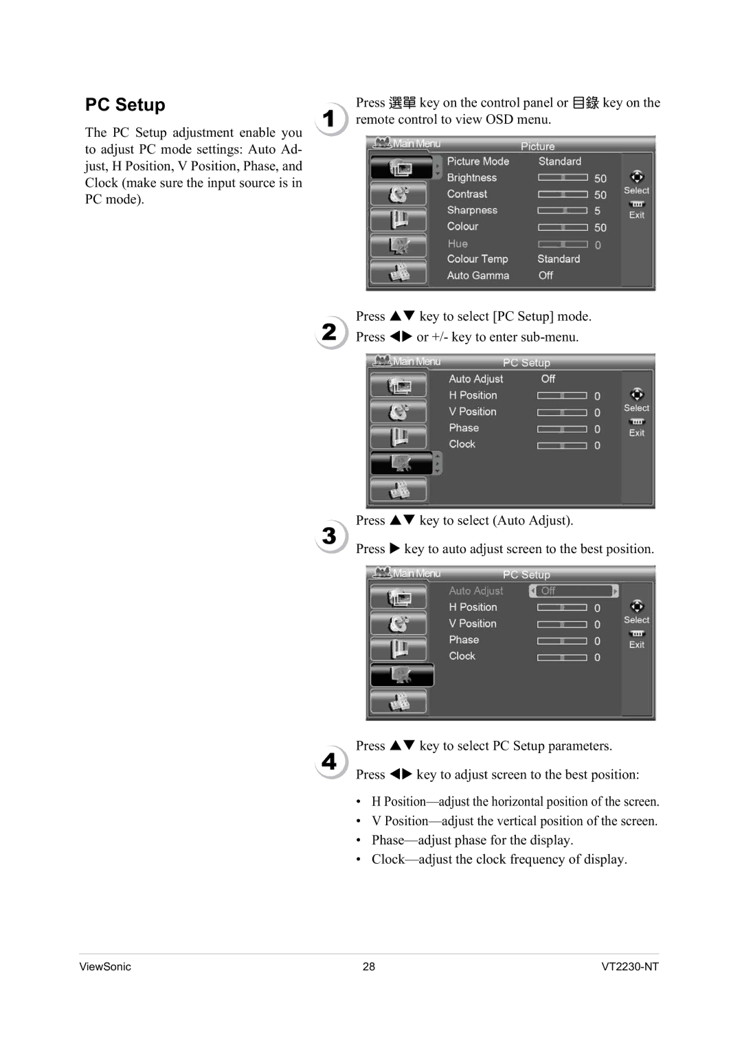 ViewSonic VS12400 manual PC Setup 