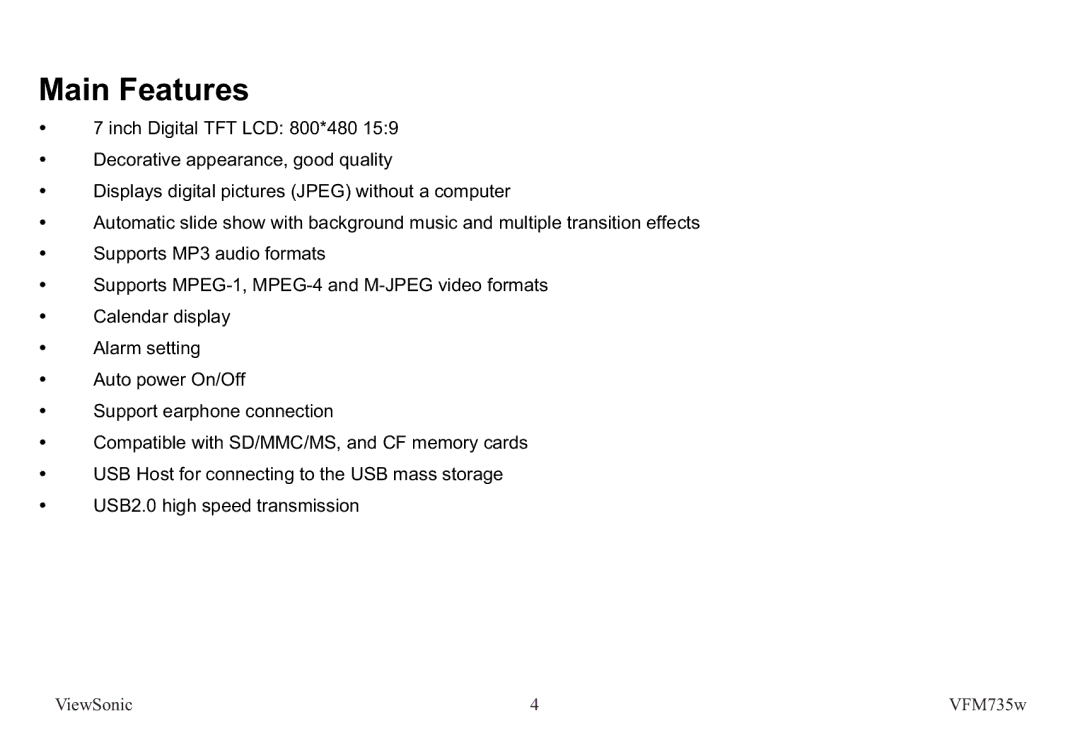 ViewSonic VS12403 manual Main Features 