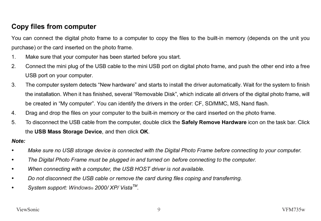 ViewSonic VS12403 manual Copy files from computer 