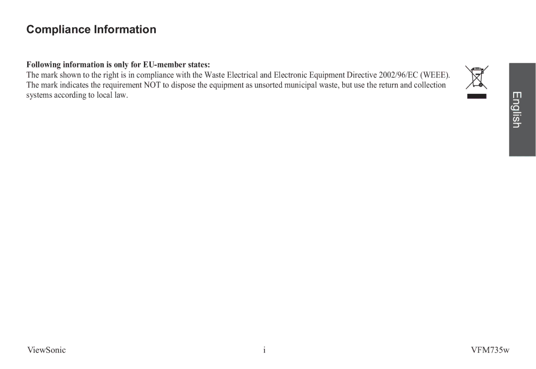 ViewSonic VS12403 manual Compliance Information, Following information is only for EU-member states 