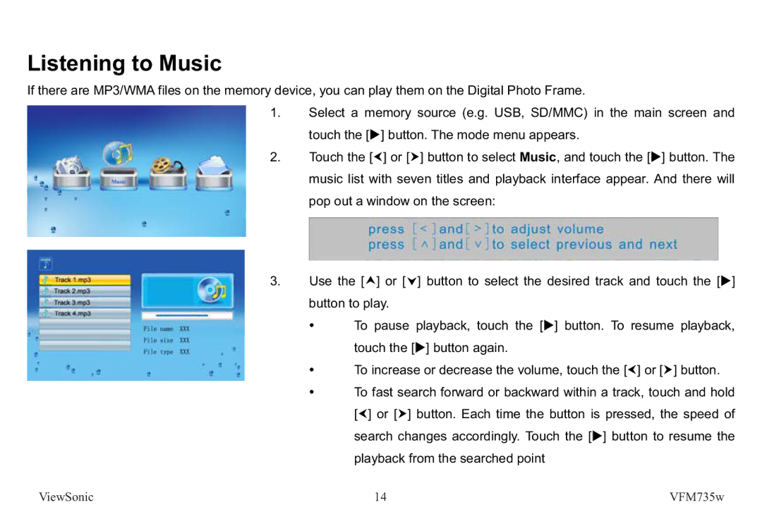 ViewSonic VS12403 manual Listening to Music 