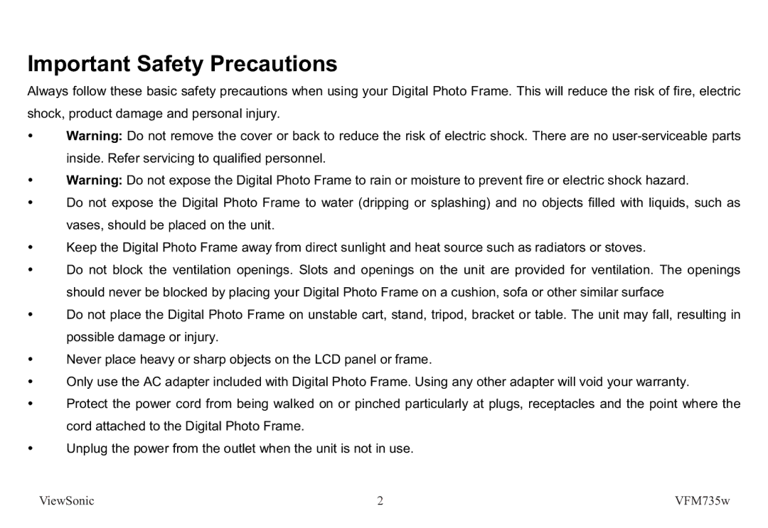 ViewSonic VS12403 manual Important Safety Precautions 