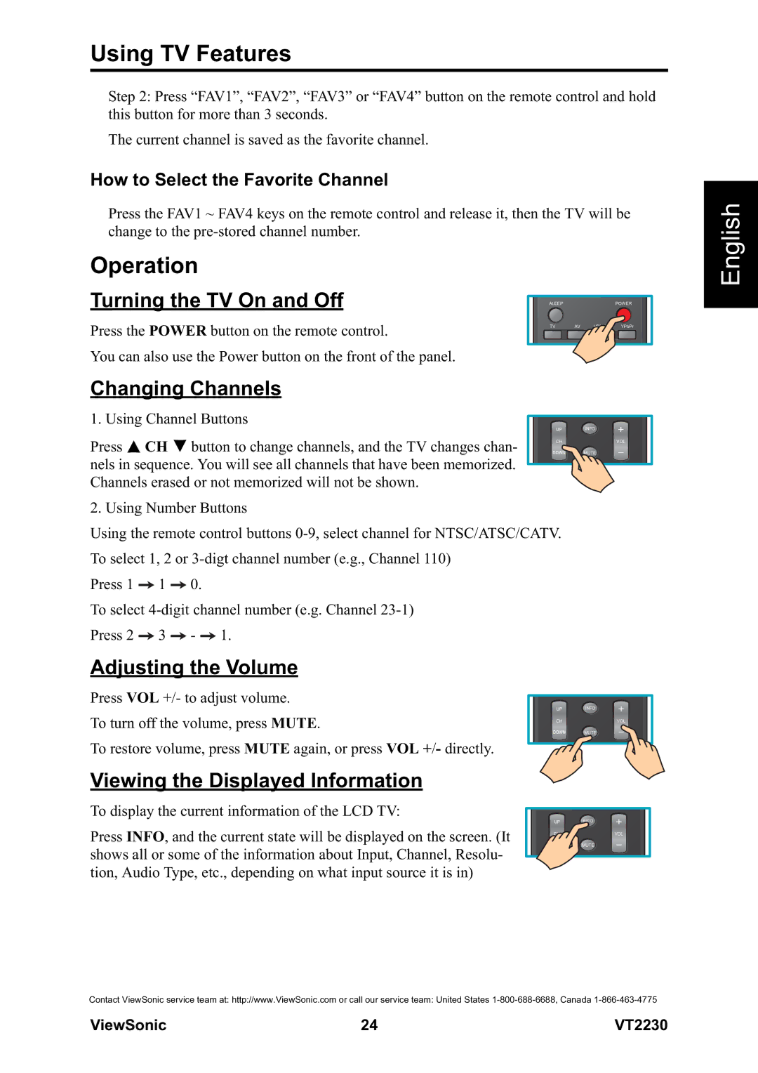 ViewSonic VS12413 warranty Operation, How to Select the Favorite Channel 