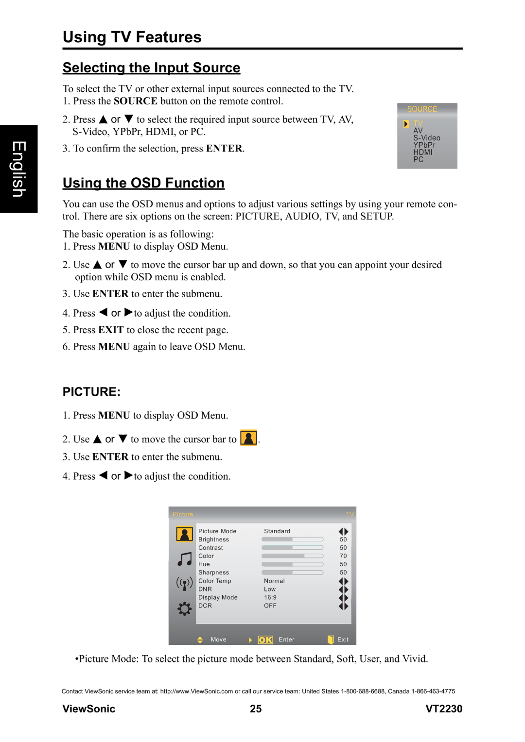 ViewSonic VS12413 warranty Selecting the Input Source, Picture 