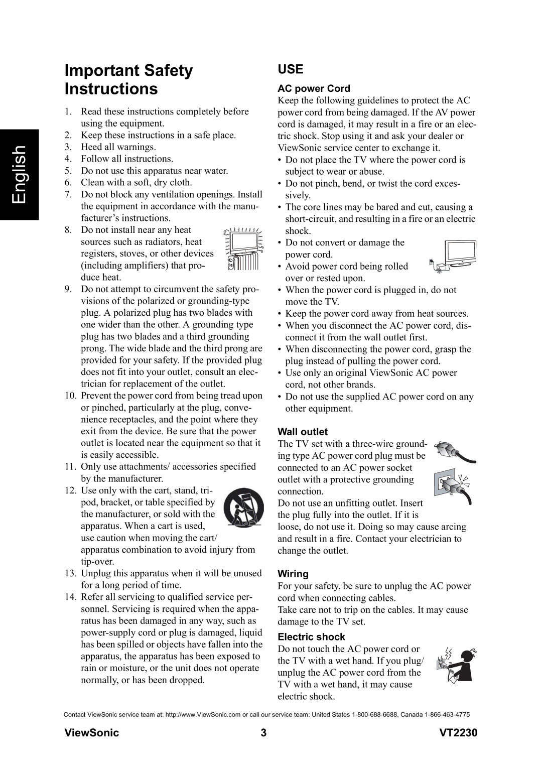 ViewSonic VS12413 warranty Important Safety Instructions, Use 