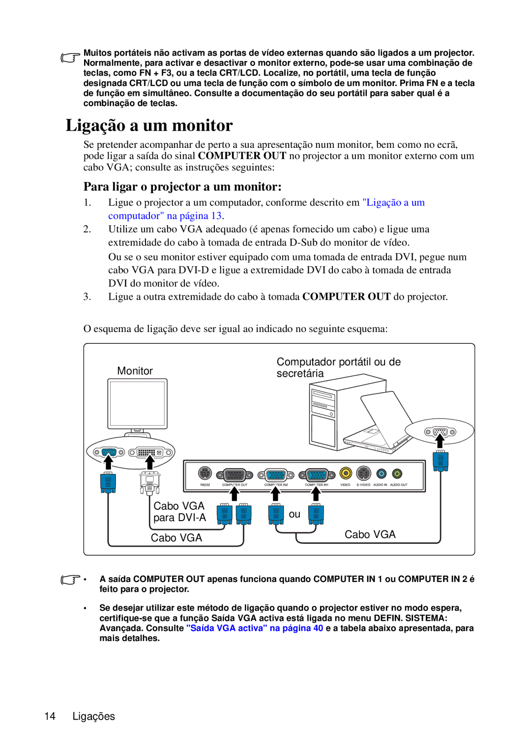 ViewSonic VS12440 manual Ligação a um monitor, Para ligar o projector a um monitor 