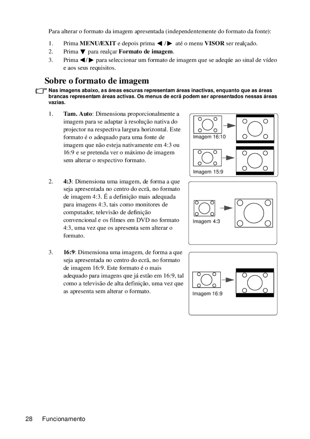 ViewSonic VS12440 manual Sobre o formato de imagem 