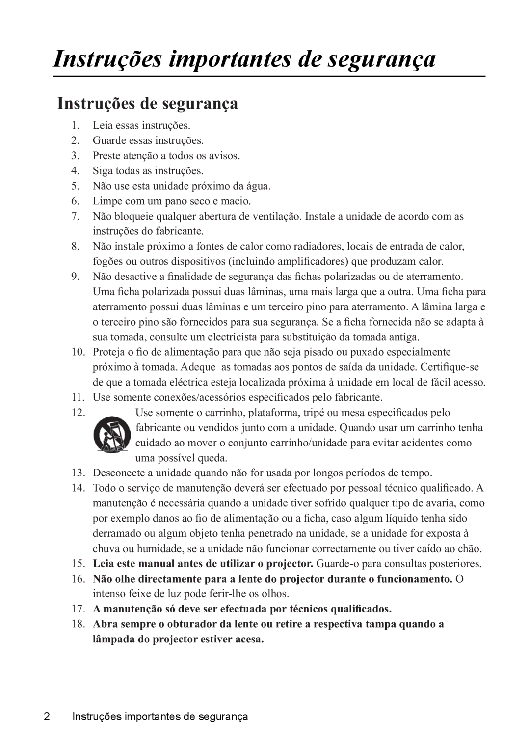 ViewSonic VS12440 manual Instruções importantes de segurança 