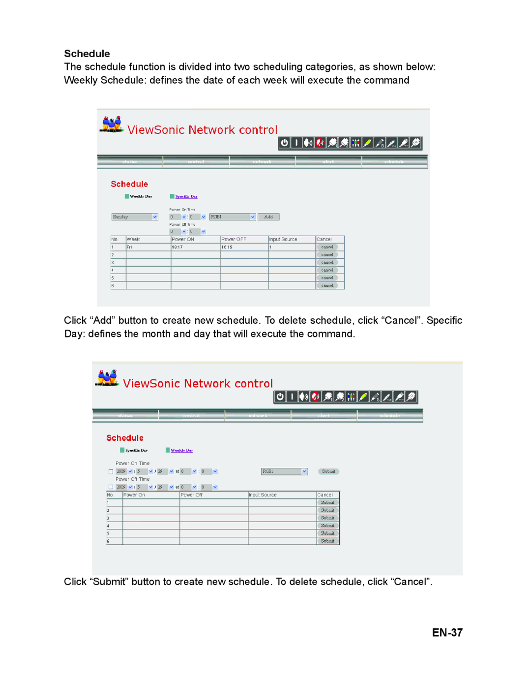 ViewSonic VS12472 warranty EN-37, Schedule 