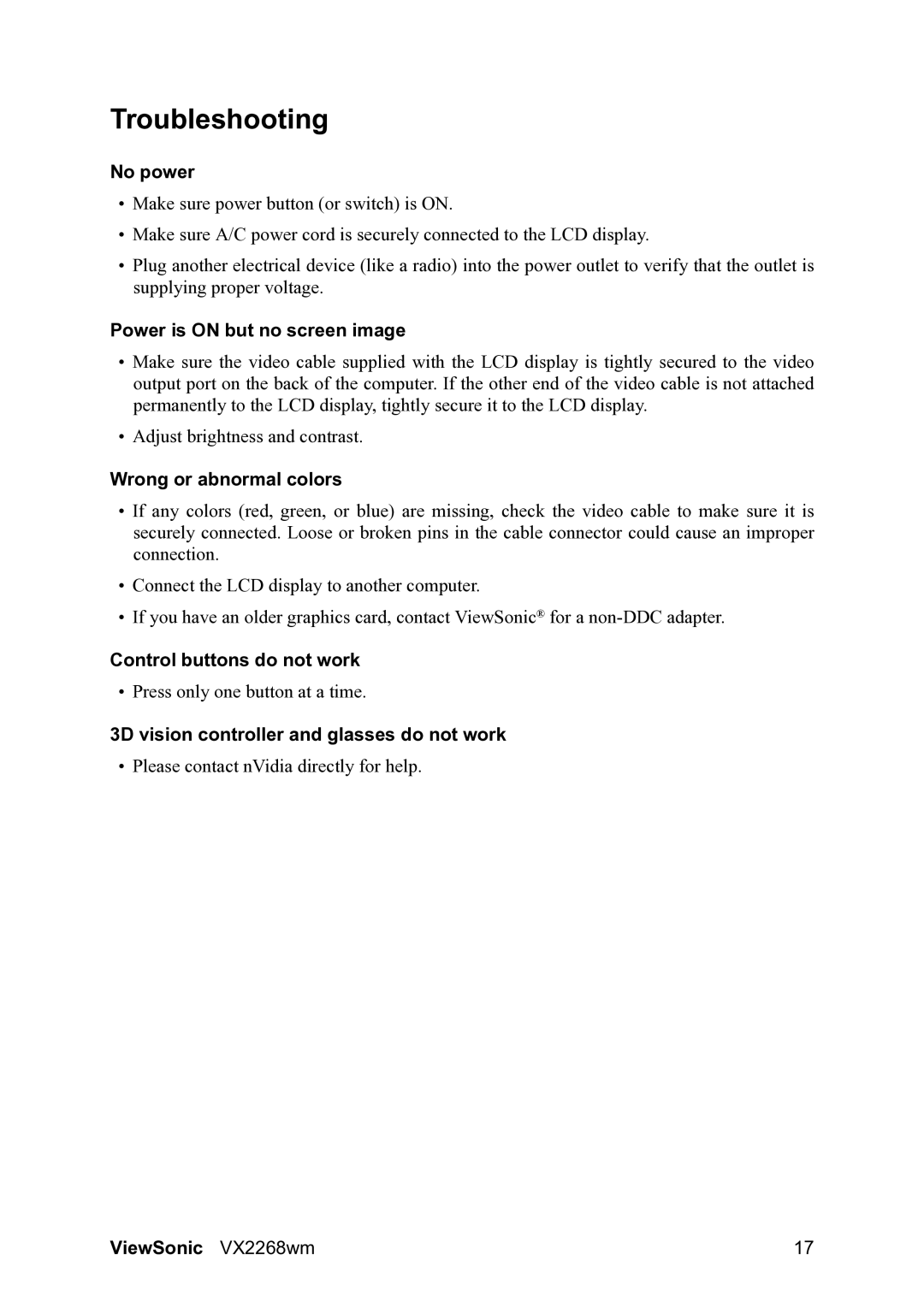 ViewSonic VS12538 warranty Troubleshooting 