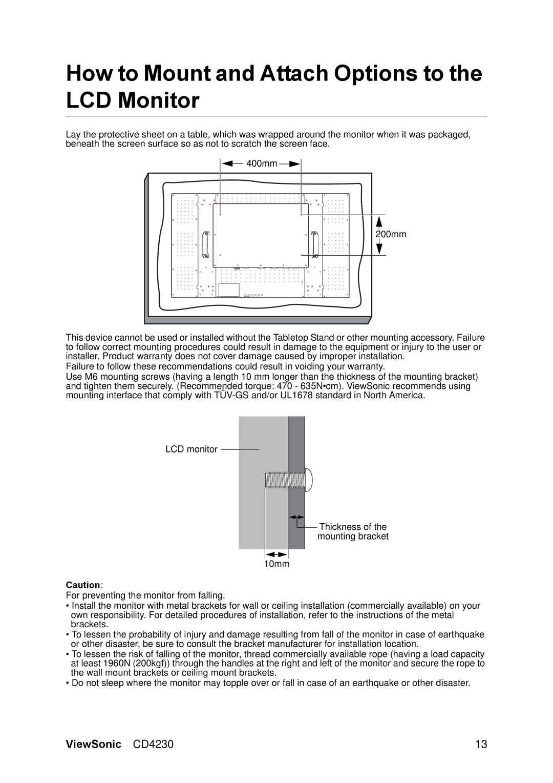 ViewSonic VS12541 manual How to Mount and Attach Options to the LCD Monitor 