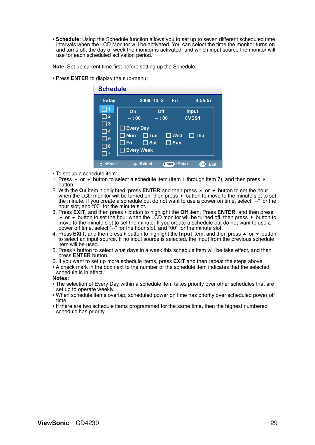 ViewSonic VS12541 manual Schedule 