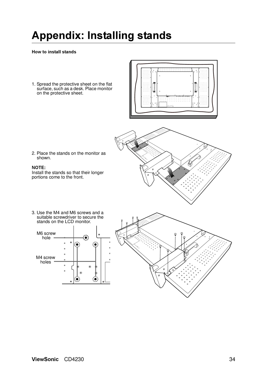 ViewSonic VS12541 manual Appendix Installing stands, How to install stands 