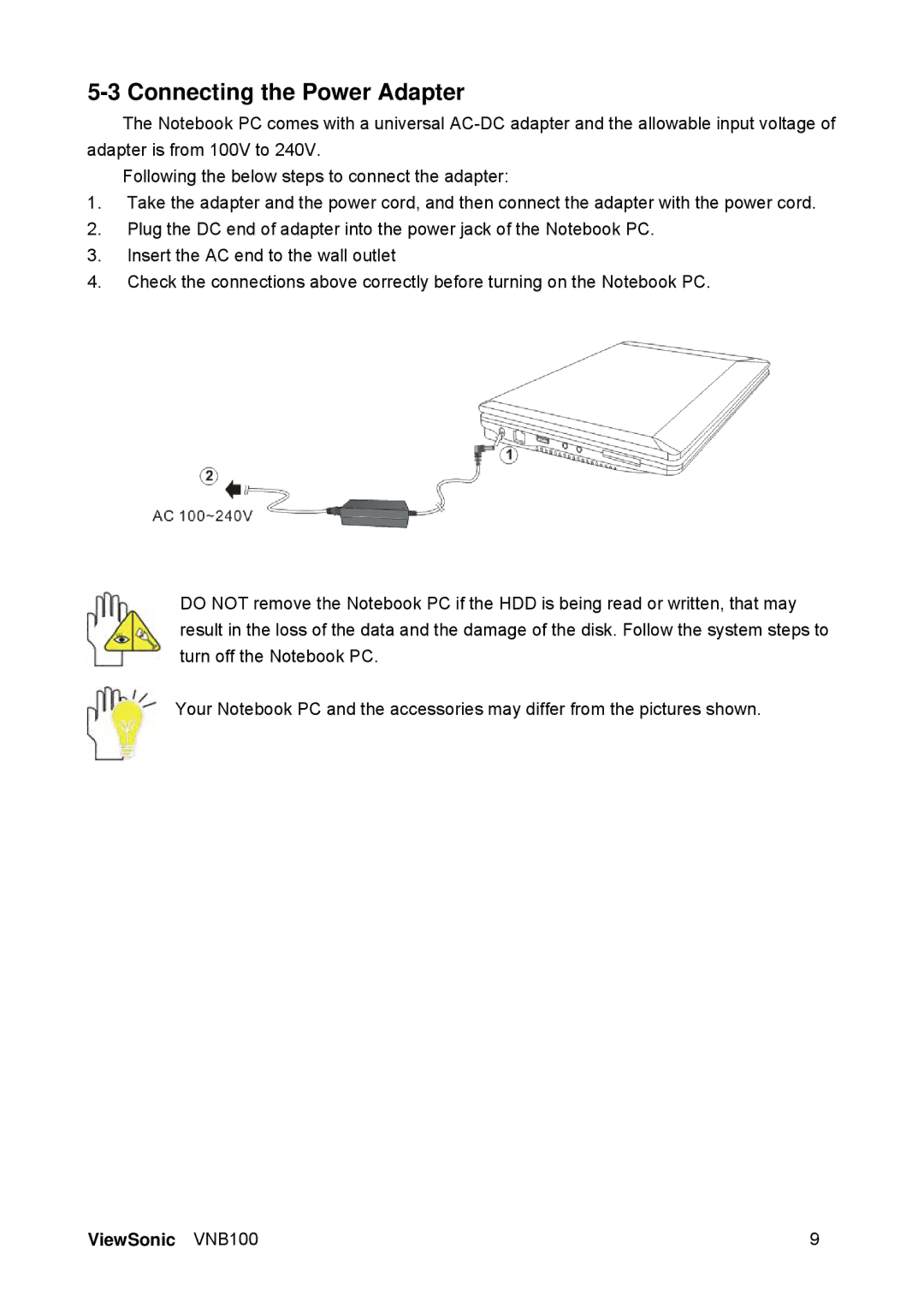 ViewSonic VS12570 manual Connecting the Power Adapter 