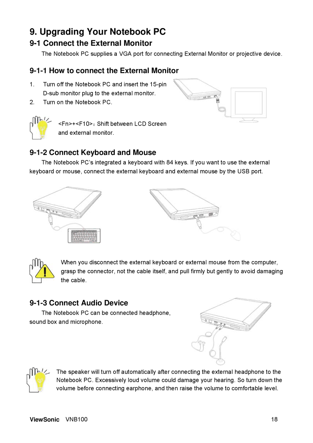 ViewSonic VS12570 manual Upgrading Your Notebook PC, Connect the External Monitor, How to connect the External Monitor 