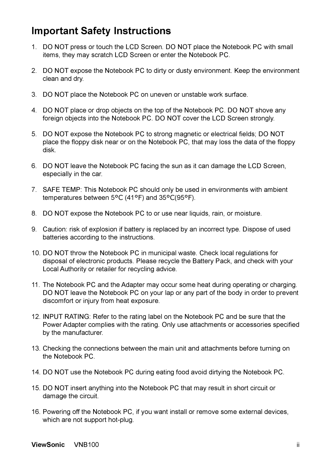 ViewSonic VS12570 manual Important Safety Instructions 