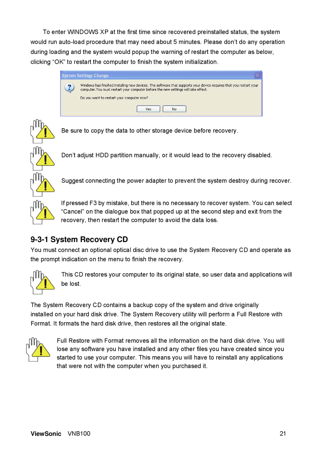 ViewSonic VS12570 manual System Recovery CD 