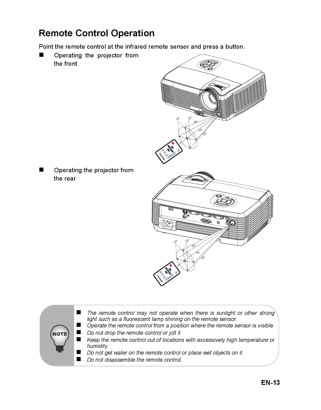 ViewSonic VS12618, PJD6212 warranty Remote Control Operation, EN-13 