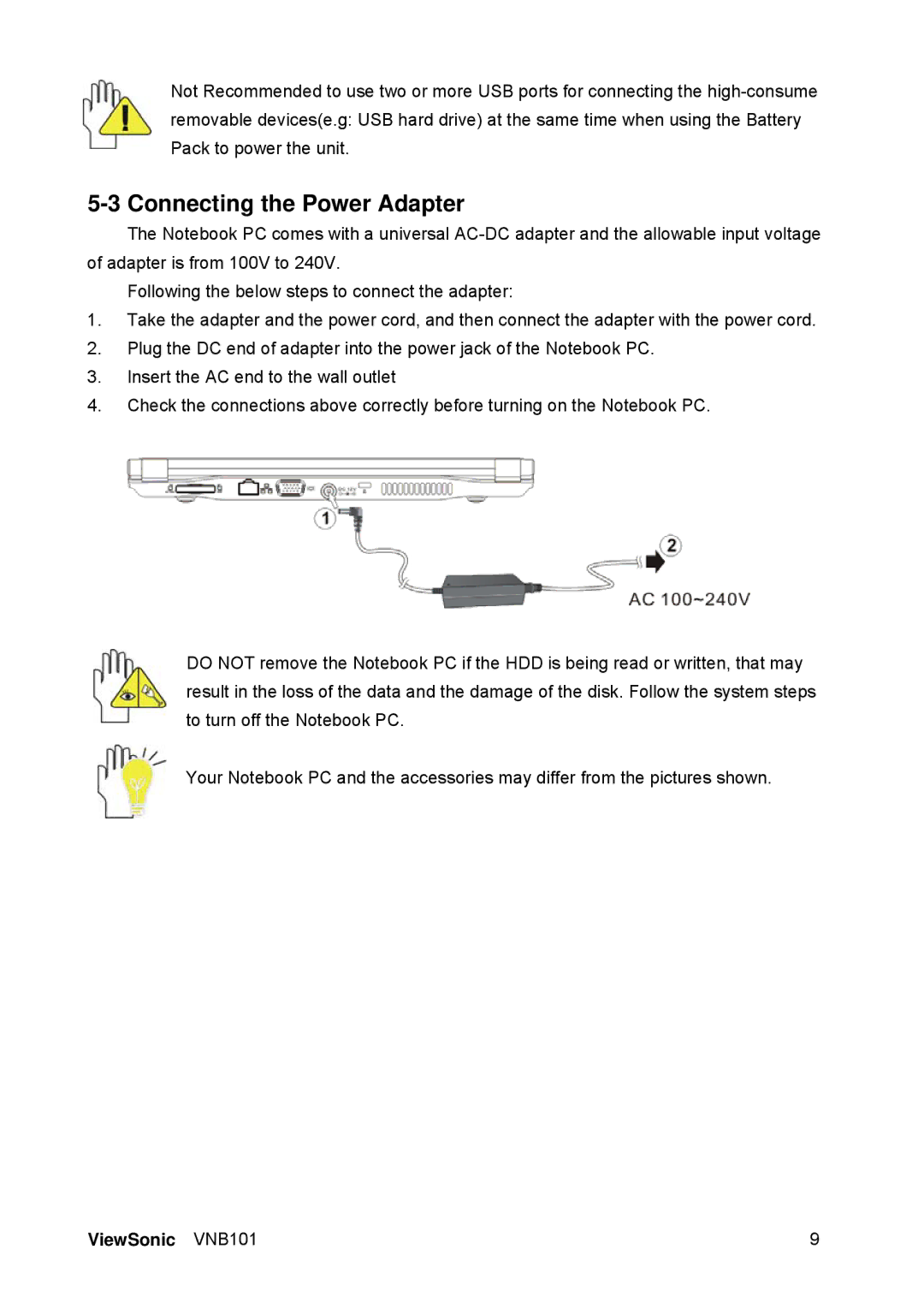 ViewSonic VS12638 manual Connecting the Power Adapter 