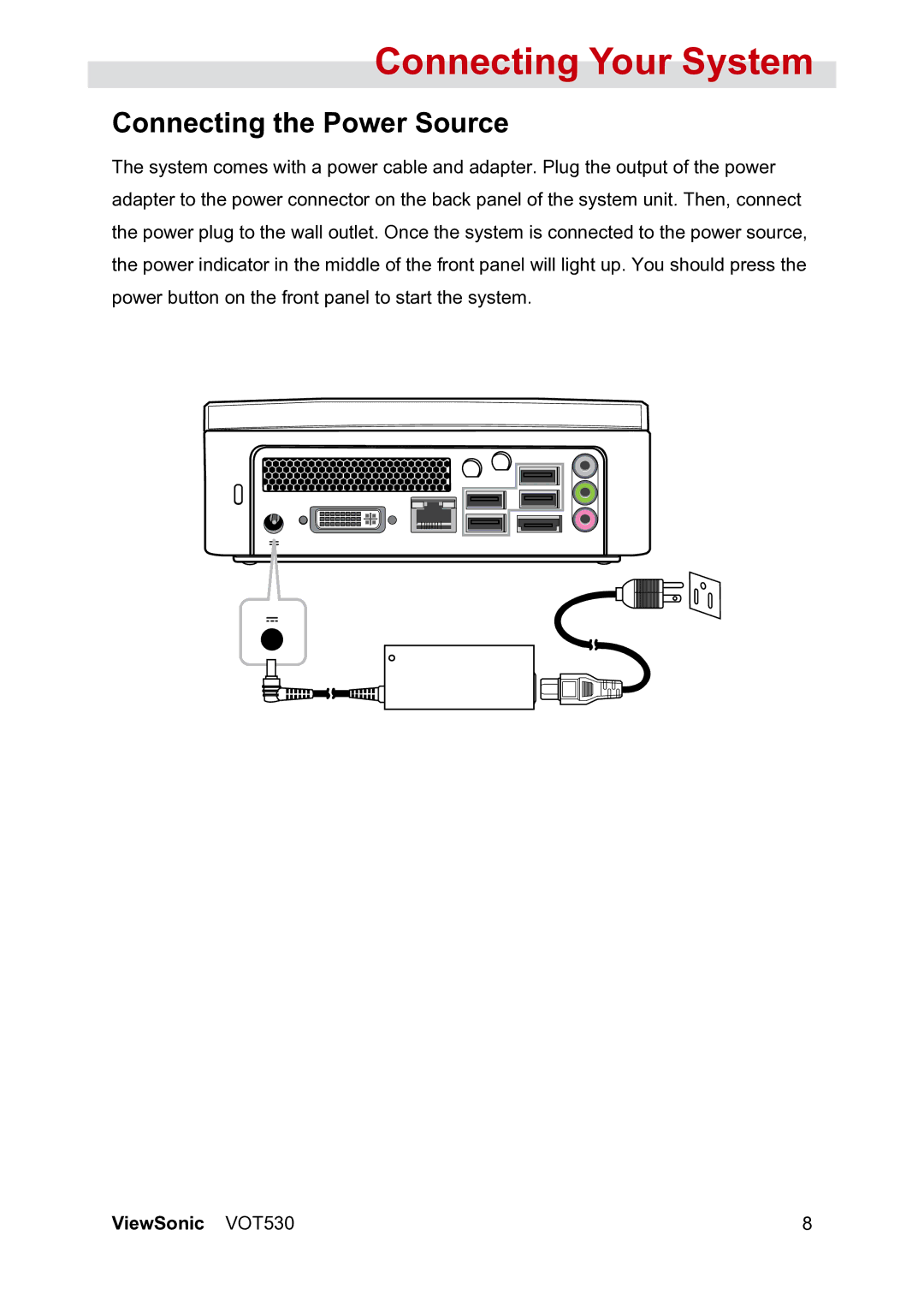 ViewSonic VS12661 manual Connecting Your System, Connecting the Power Source 