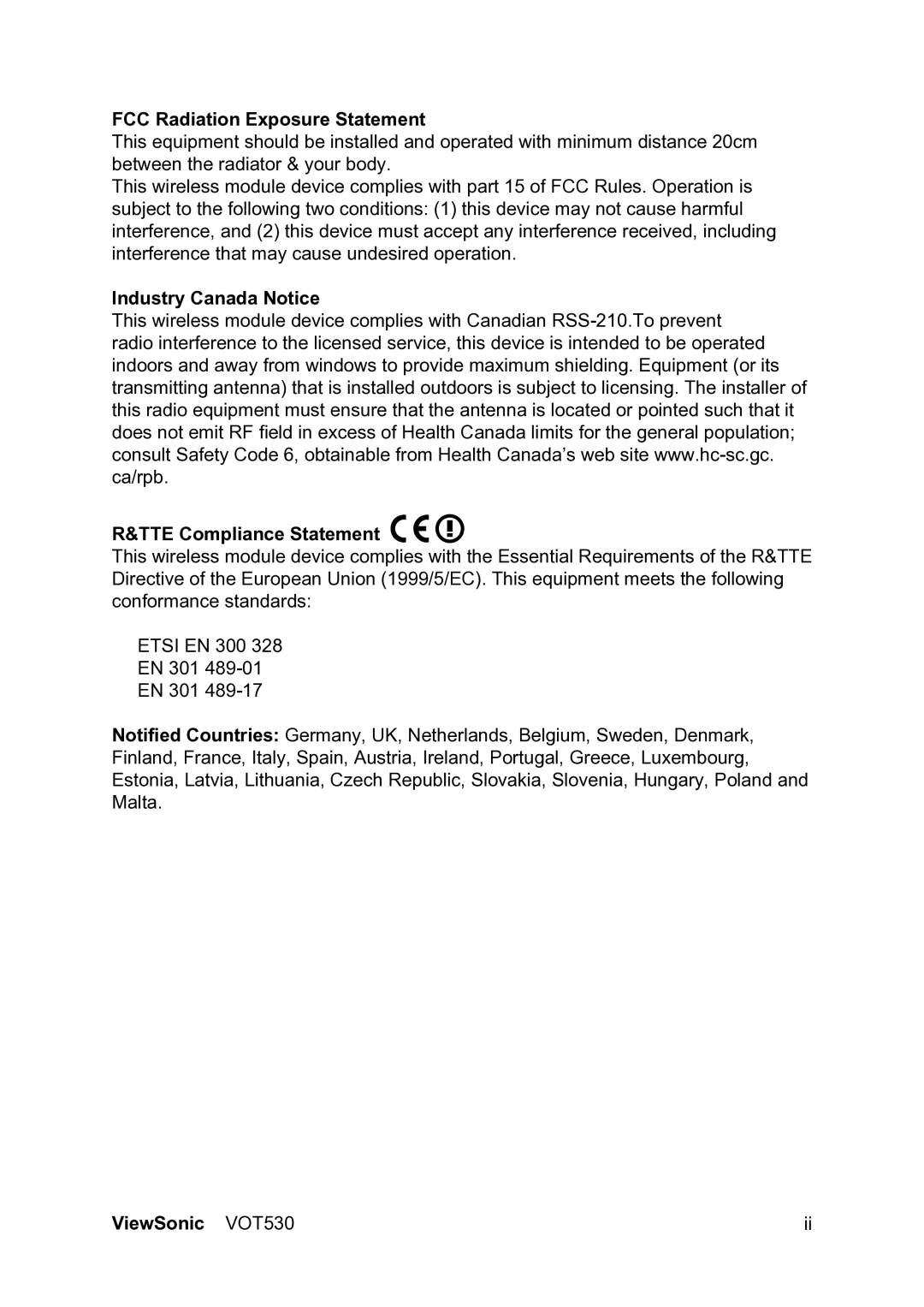 ViewSonic VS12661 manual FCC Radiation Exposure Statement 