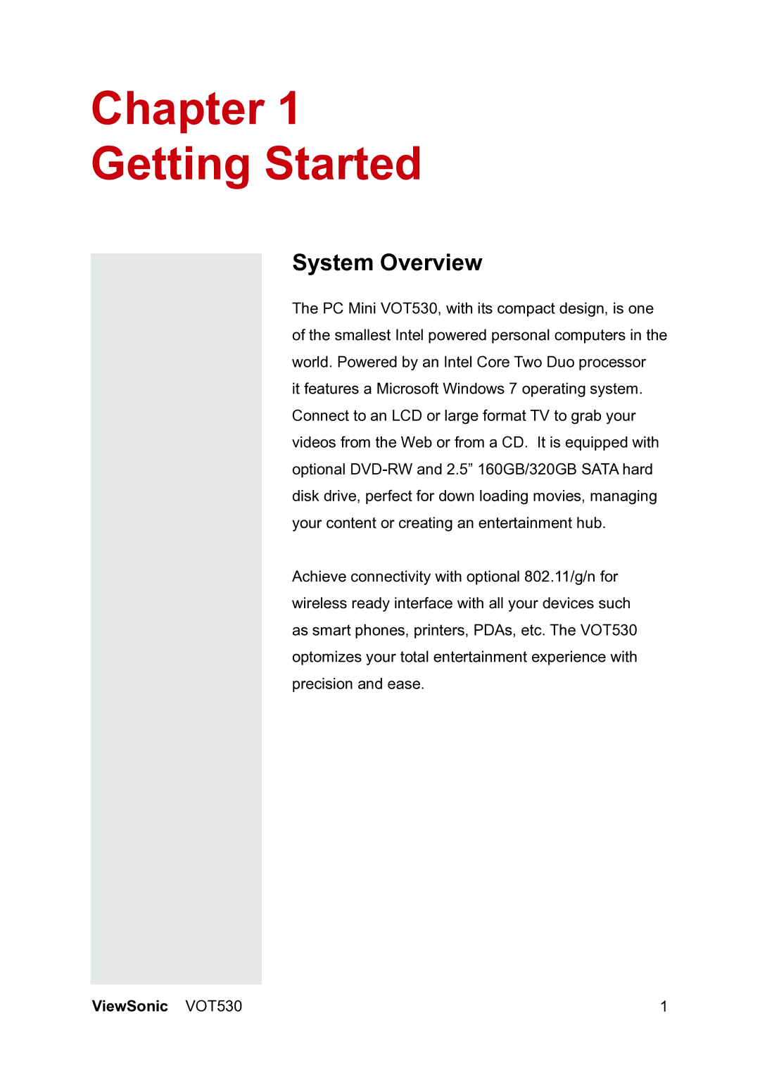 ViewSonic VS12661 manual Chapter Getting Started, System Overview 