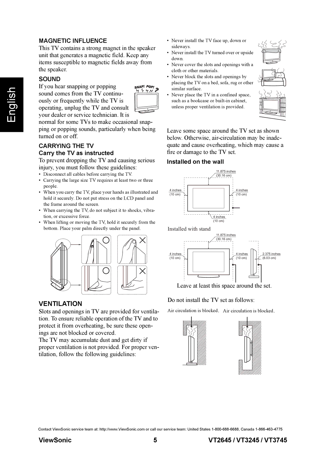 ViewSonic VS12675-1M, VS12664-1M, VS12676-1M warranty Ventilation, Magnetic Influence 