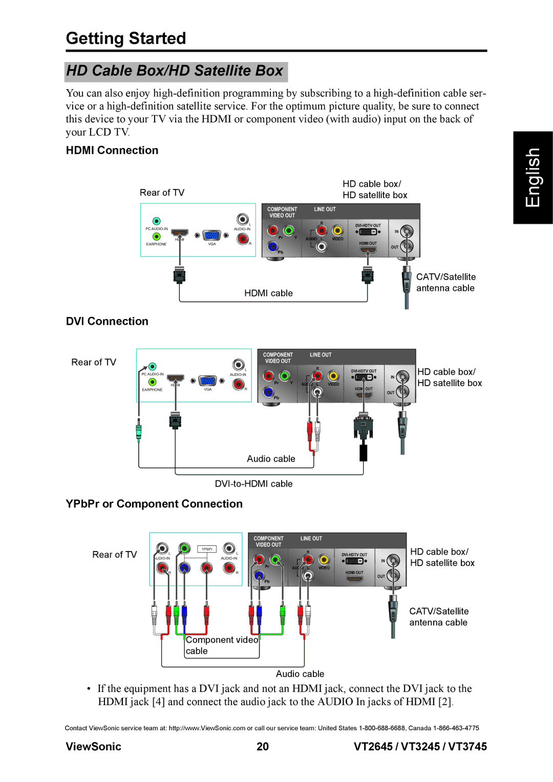 ViewSonic VS12675-1M, VS12664-1M, VS12676-1M HD Cable Box/HD Satellite Box, DVI Connection, YPbPr or Component Connection 