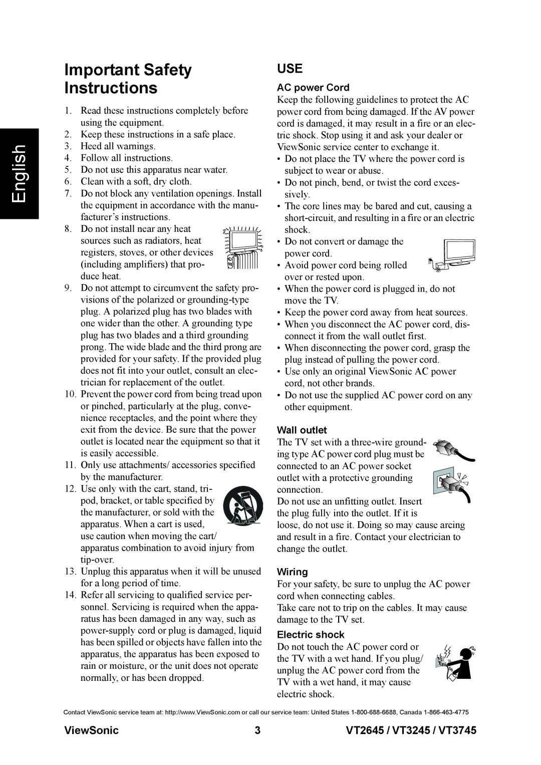 ViewSonic VS12664-1M, VS12676-1M, VS12675-1M warranty Important Safety Instructions, Use 