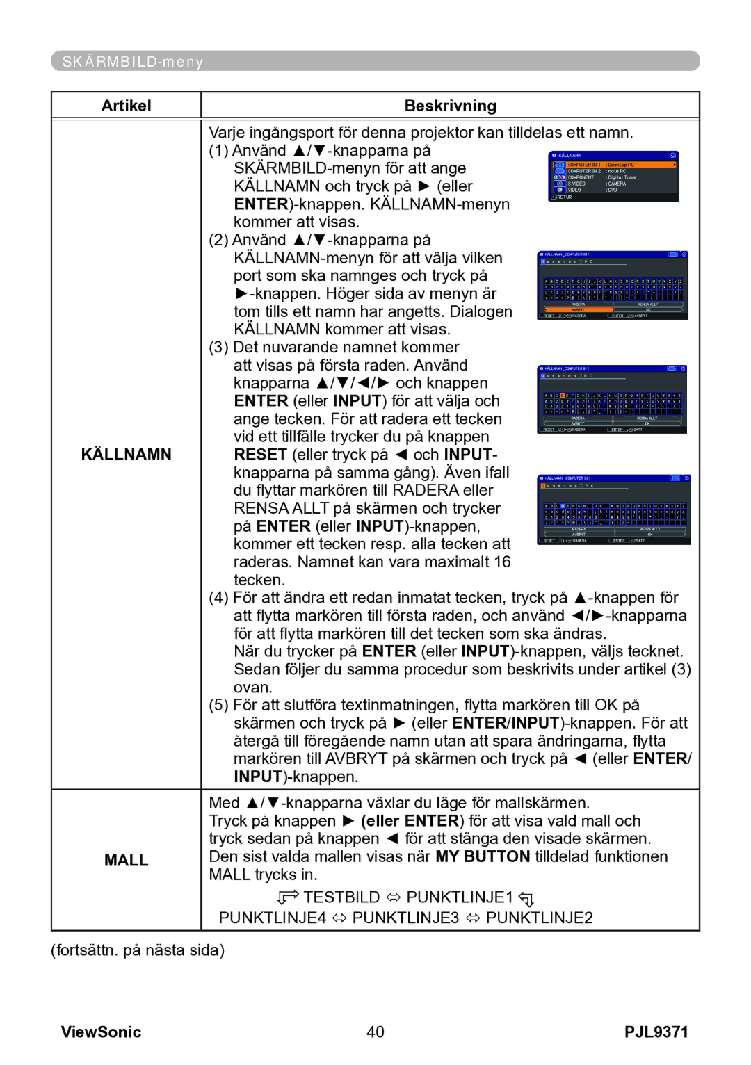 ViewSonic VS12680 manual Källnamn, Mall 