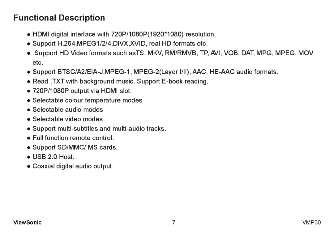 ViewSonic VS12770 manual Functional Description 