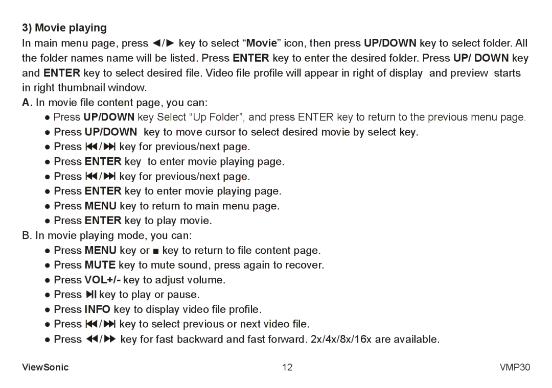 ViewSonic VS12770 manual Movie playing 