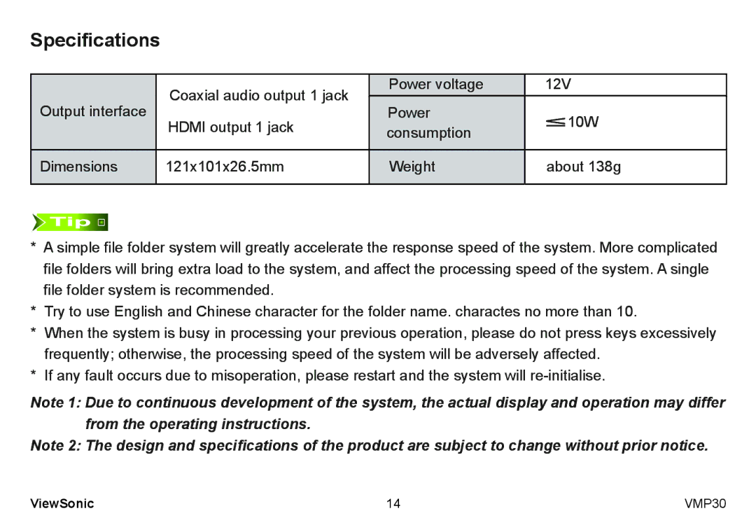 ViewSonic VS12770 manual Specifications 