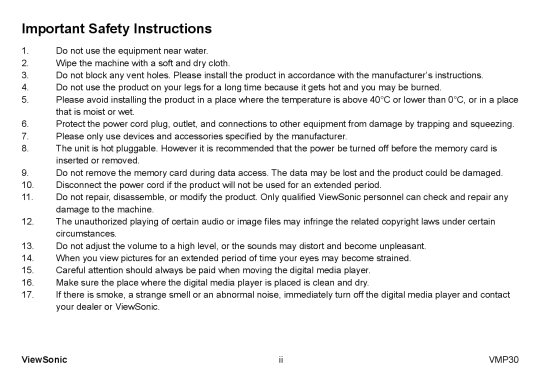 ViewSonic VS12770 manual Important Safety Instructions 