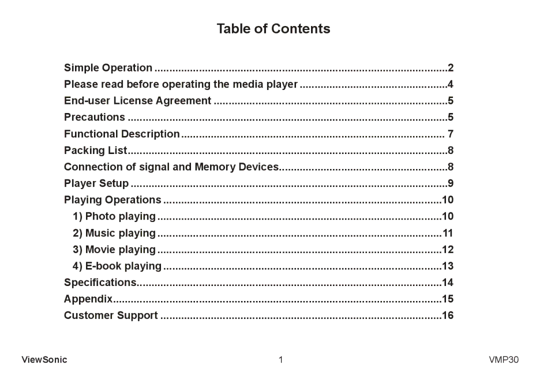 ViewSonic VS12770 manual Table of Contents 