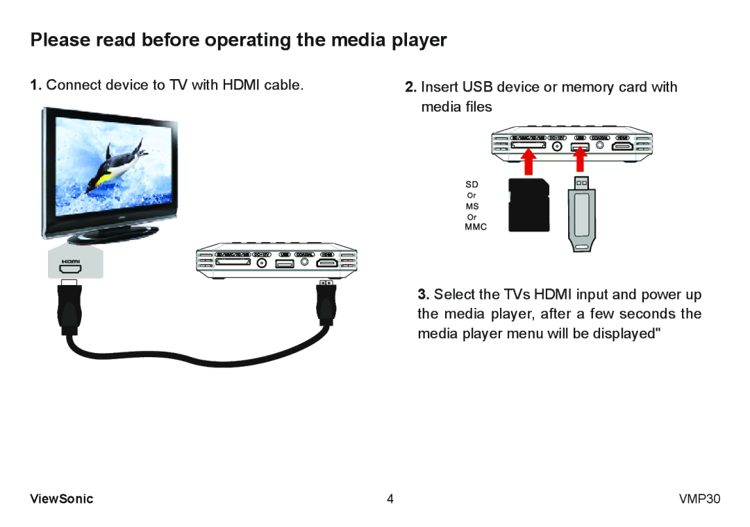 ViewSonic VS12770 manual Please read before operating the media player 