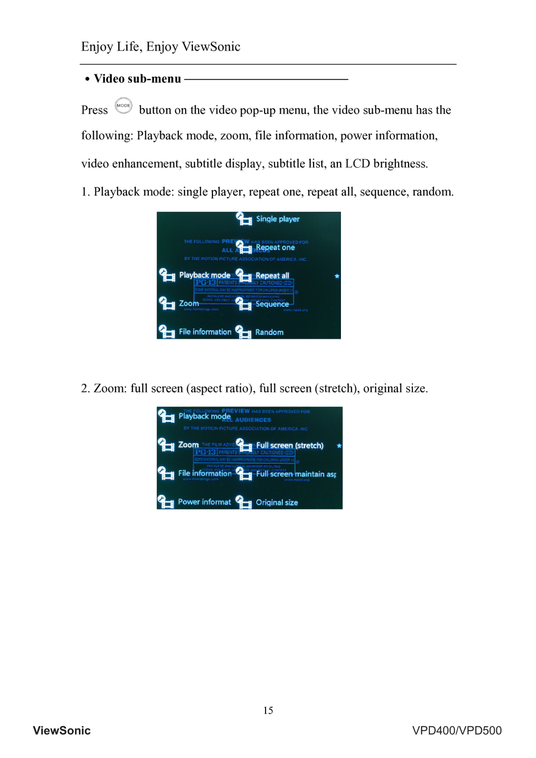 ViewSonic VS12836, VS12835 manual ․Video sub-menu 