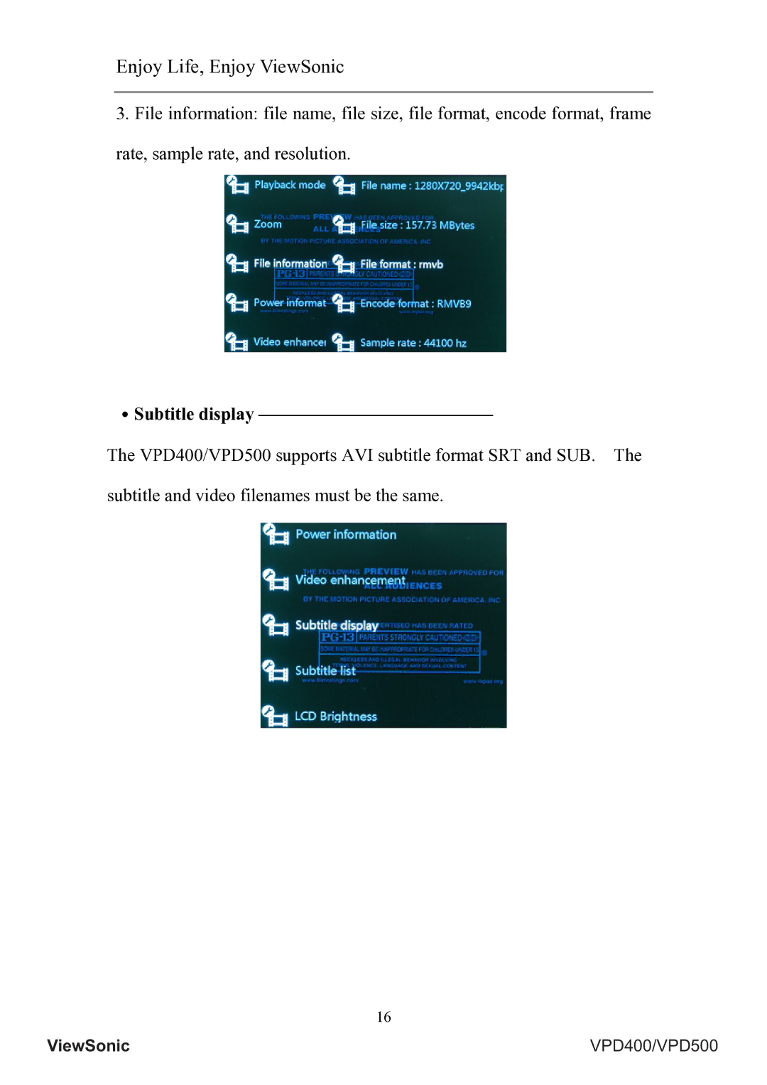 ViewSonic VS12835, VS12836 manual ․Subtitle display 