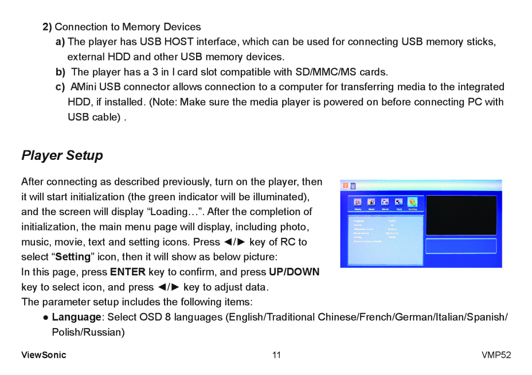 ViewSonic VS12840 manual Player Setup 