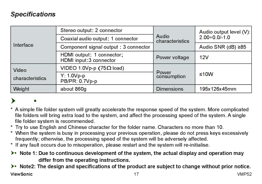 ViewSonic VS12840 manual Specifications 