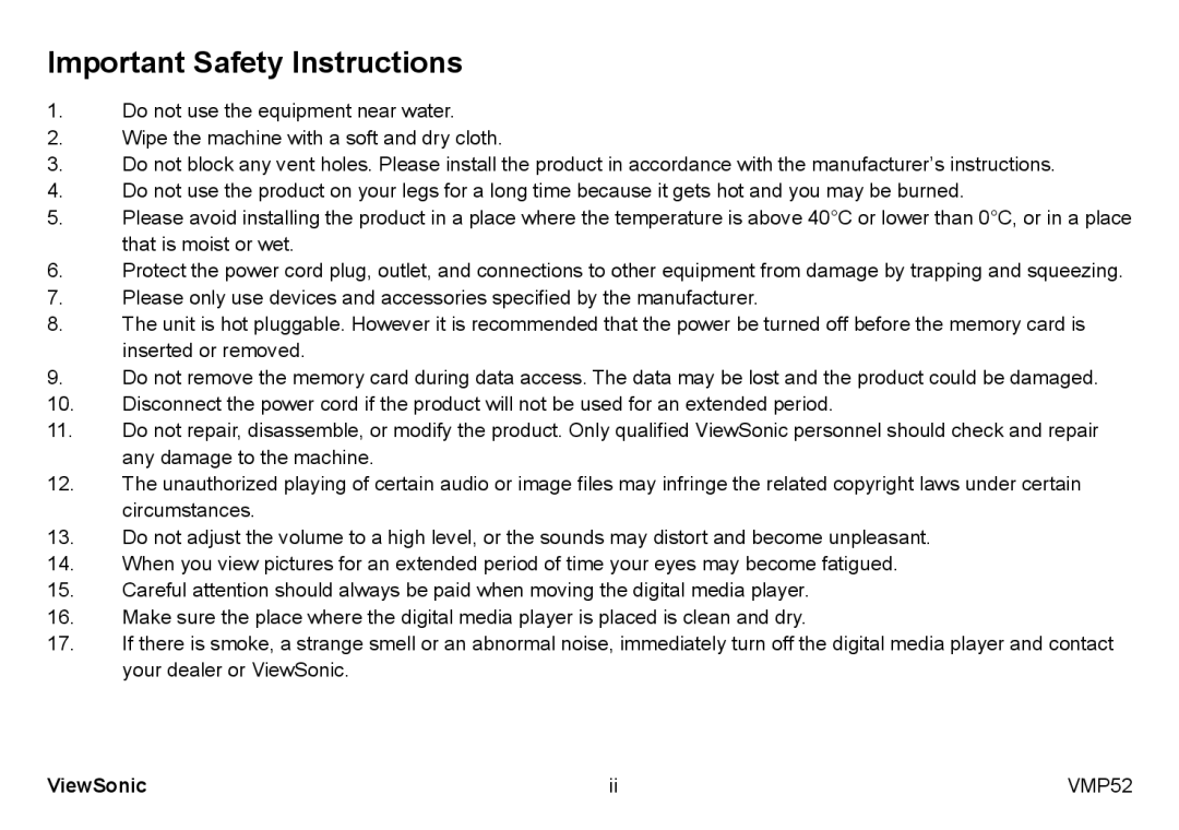 ViewSonic VS12840 manual Important Safety Instructions 