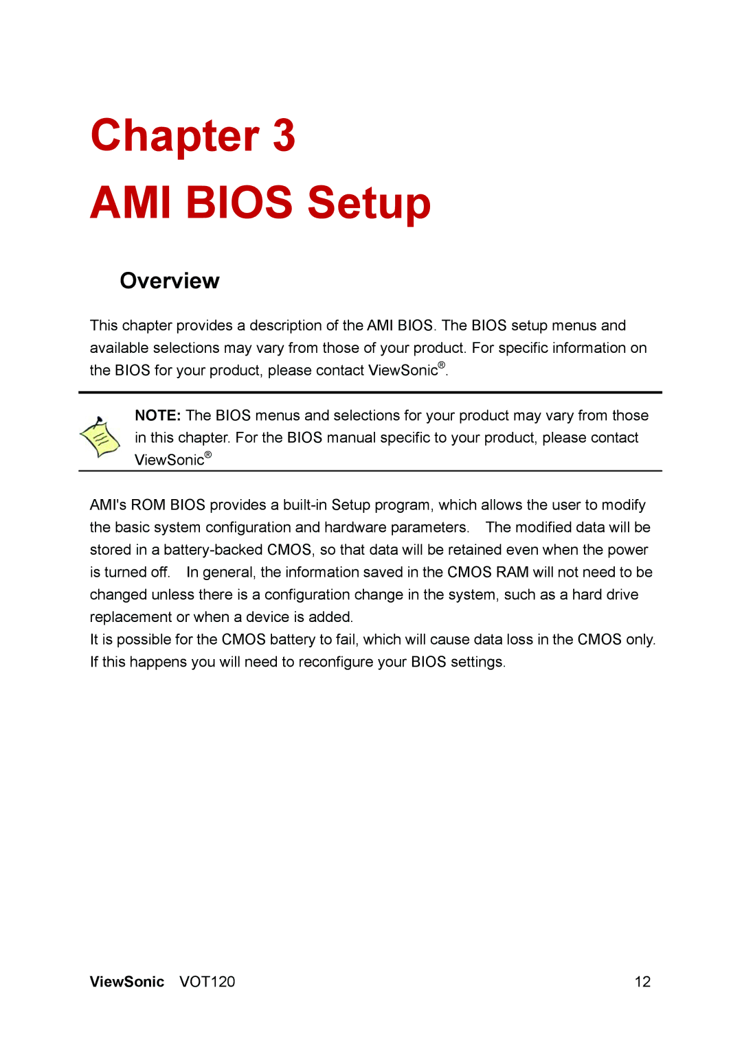 ViewSonic VS12869 manual Chapter AMI Bios Setup 