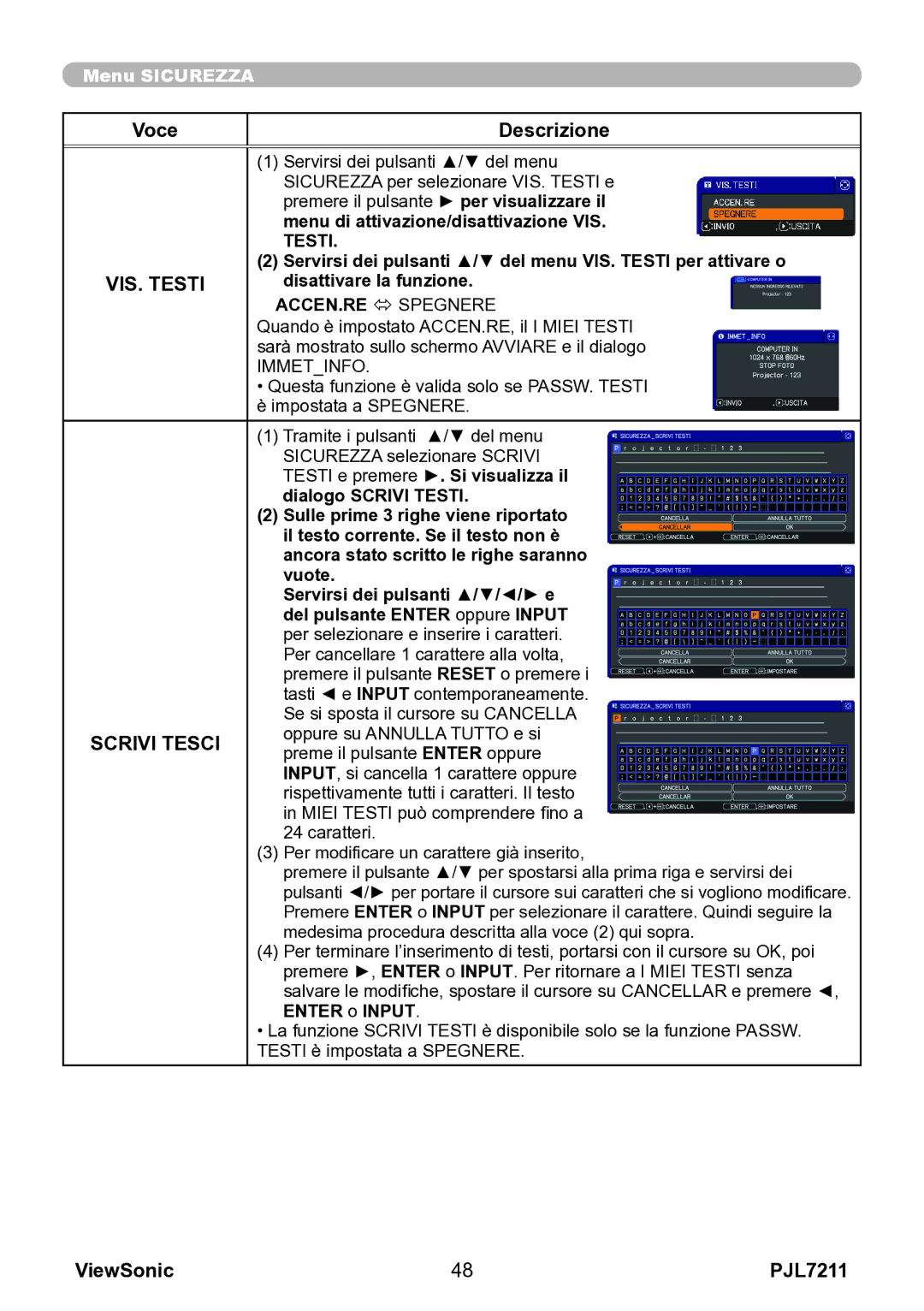 ViewSonic VS12890 manual VIS. Testi, Scrivi Tesci 