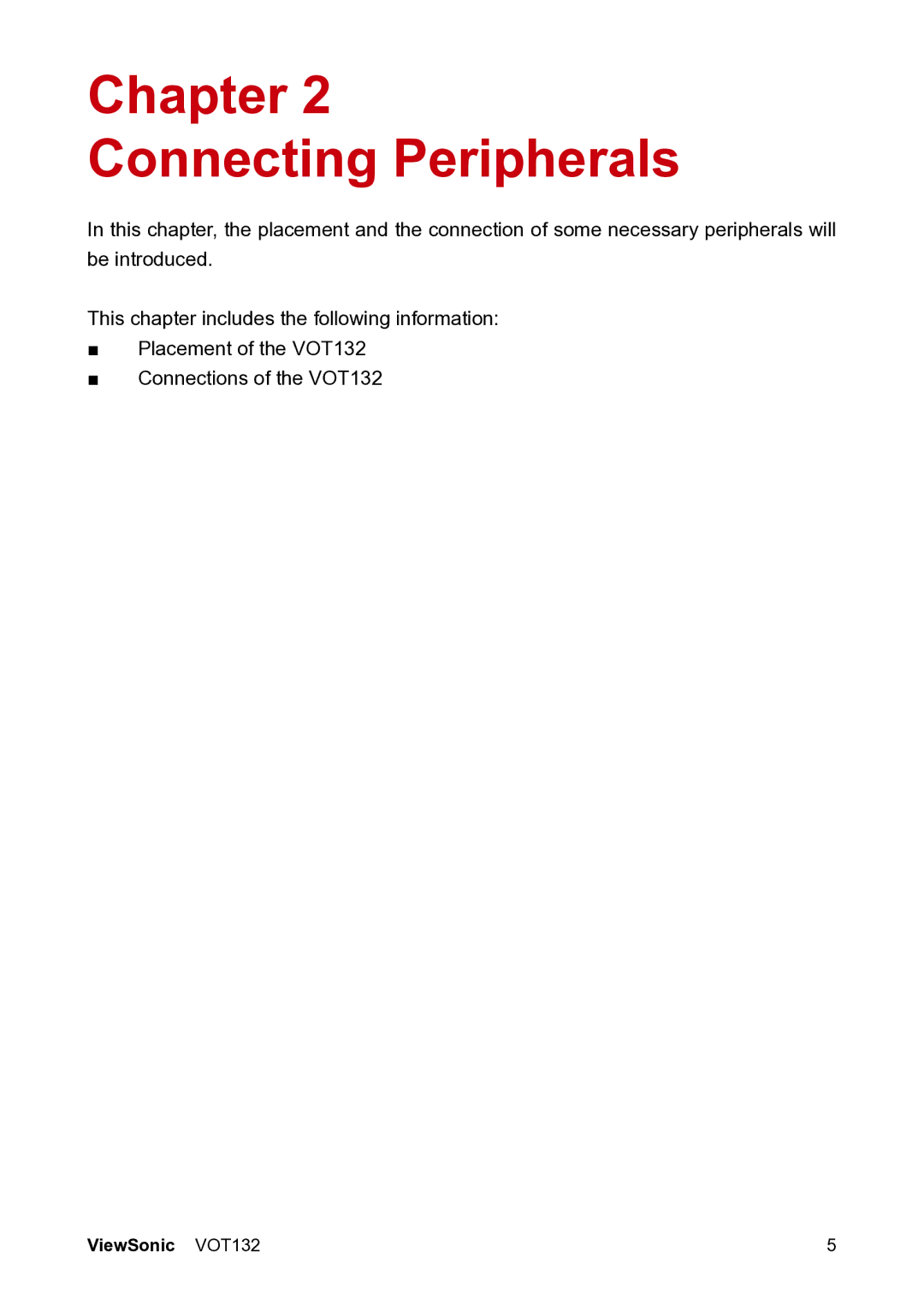 ViewSonic VS12933 manual Chapter Connecting Peripherals 