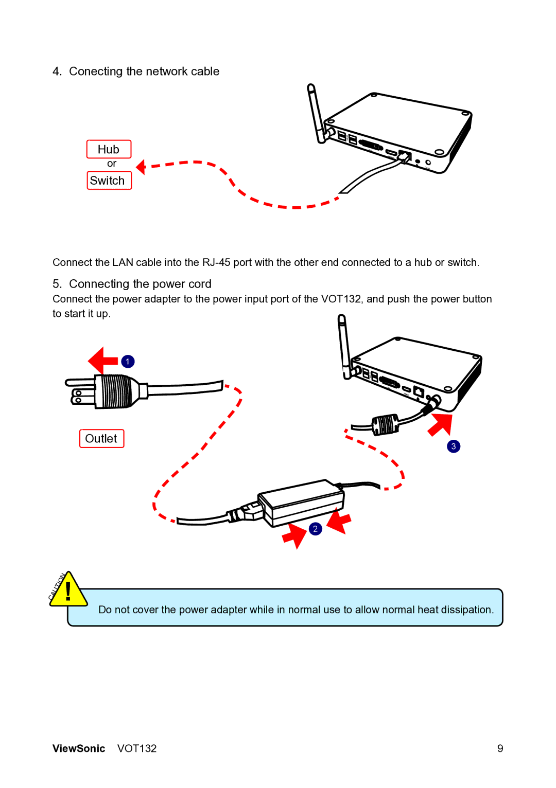 ViewSonic VS12933 manual Conecting the network cable Hub Switch 