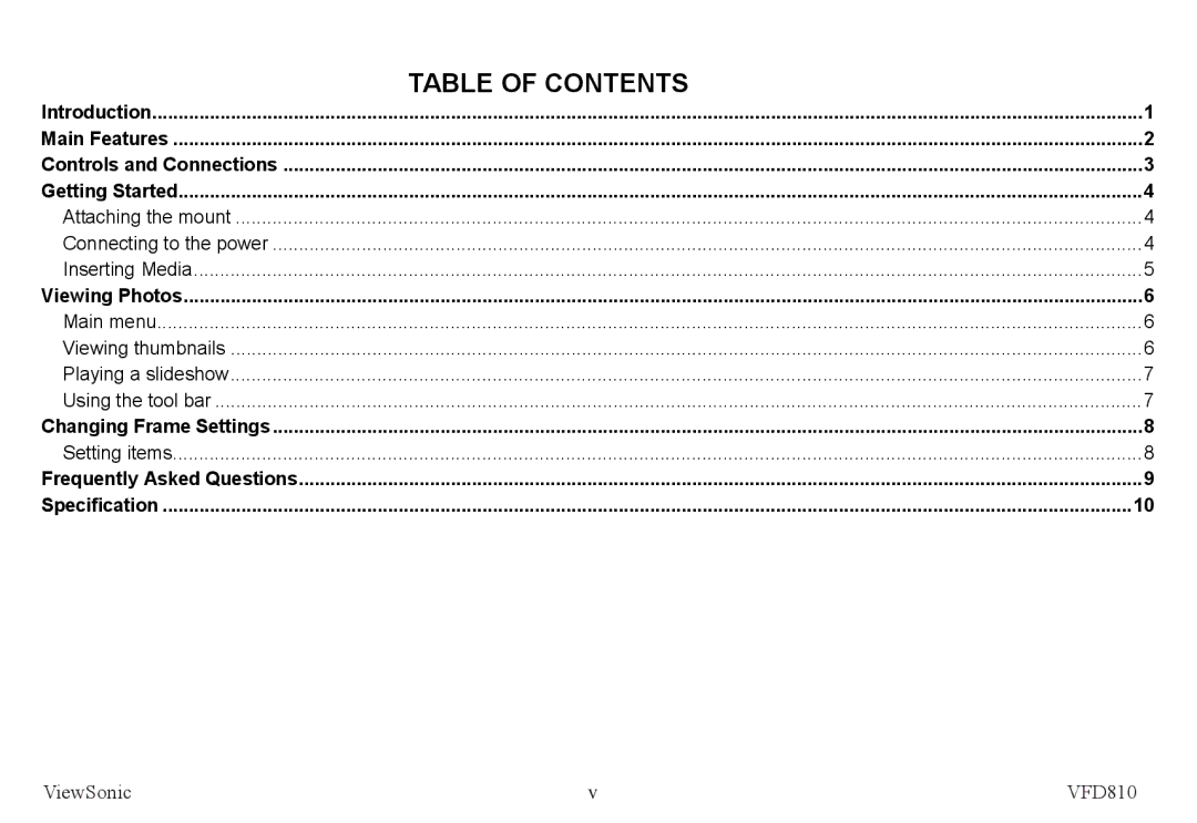 ViewSonic VS12978 warranty Table of Contents 