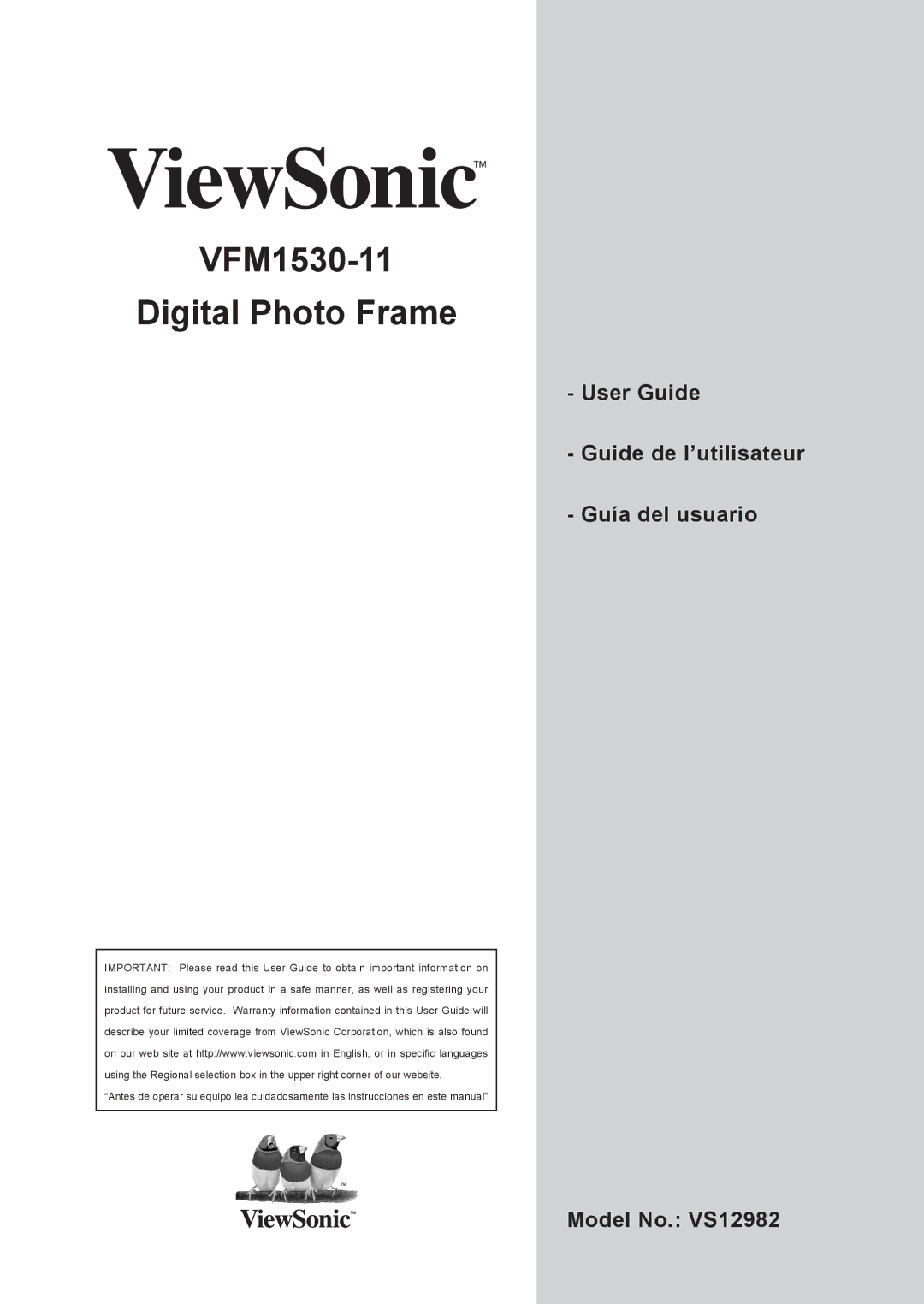 ViewSonic VS12982 warranty VFM1530-11 Digital Photo Frame 