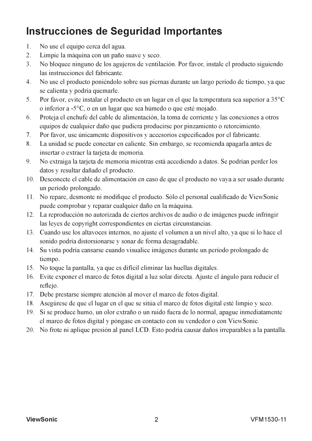 ViewSonic VS12982 warranty Instrucciones de Seguridad Importantes 