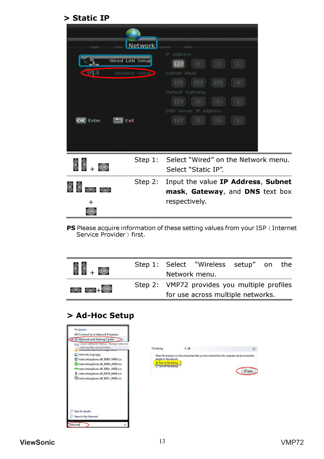 ViewSonic VS13057 manual Ad-Hoc Setup 