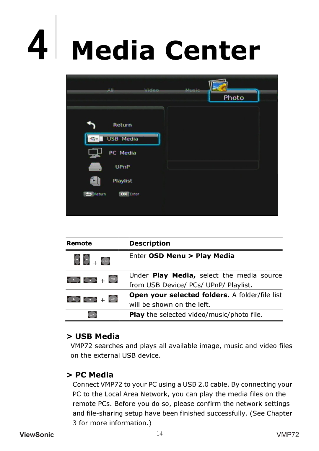 ViewSonic VS13057 manual Media Center 